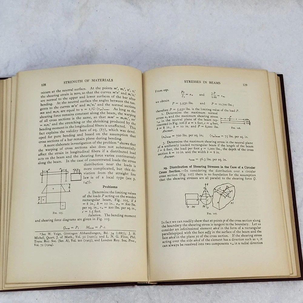 1938 Strength of Materials Part I Elementary Theory Problems Timoshenko HC